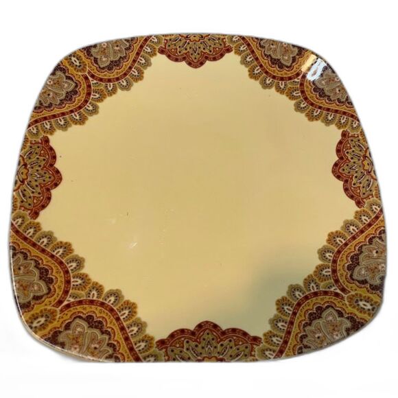 2 Bohemian Paisley 222 Fifth Spice Road Fine Porcelain 11" Square Dinner Plates - Picture 3 of 3